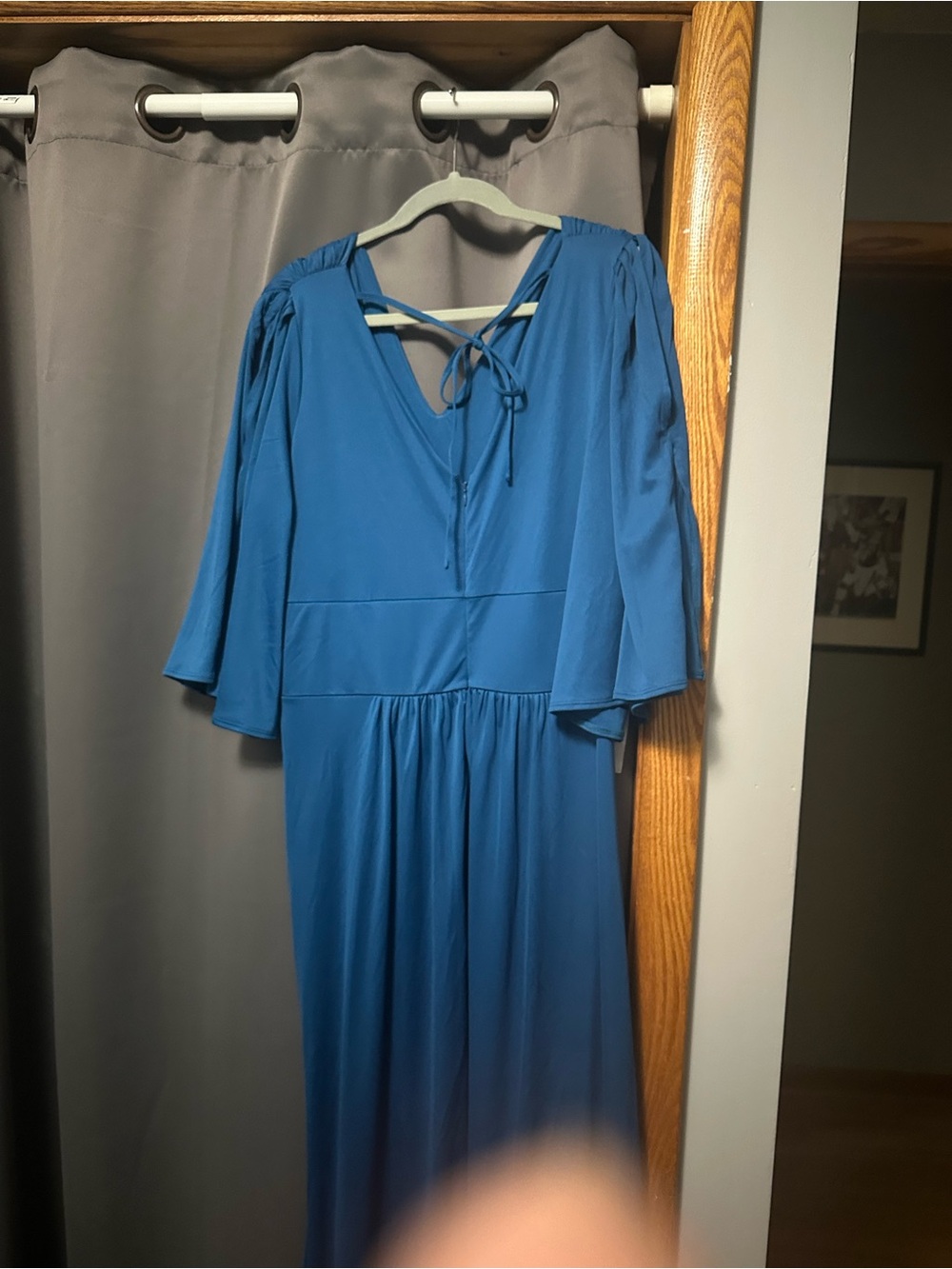 Teal-Blue V-Neck Maxi Dress with Flutter Sleeves